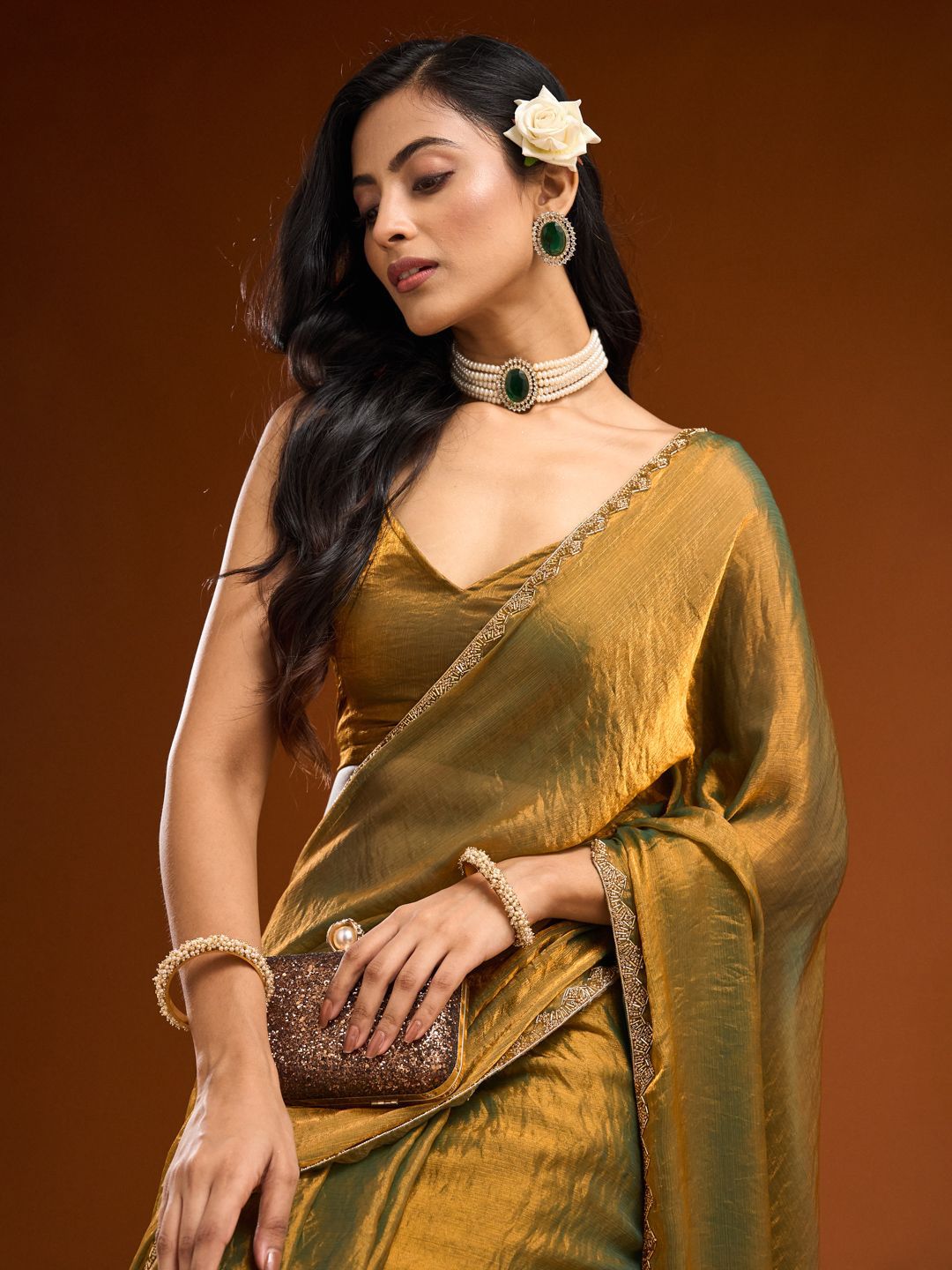 kasee solid beads and stones saree kasee solid beads and stones saree